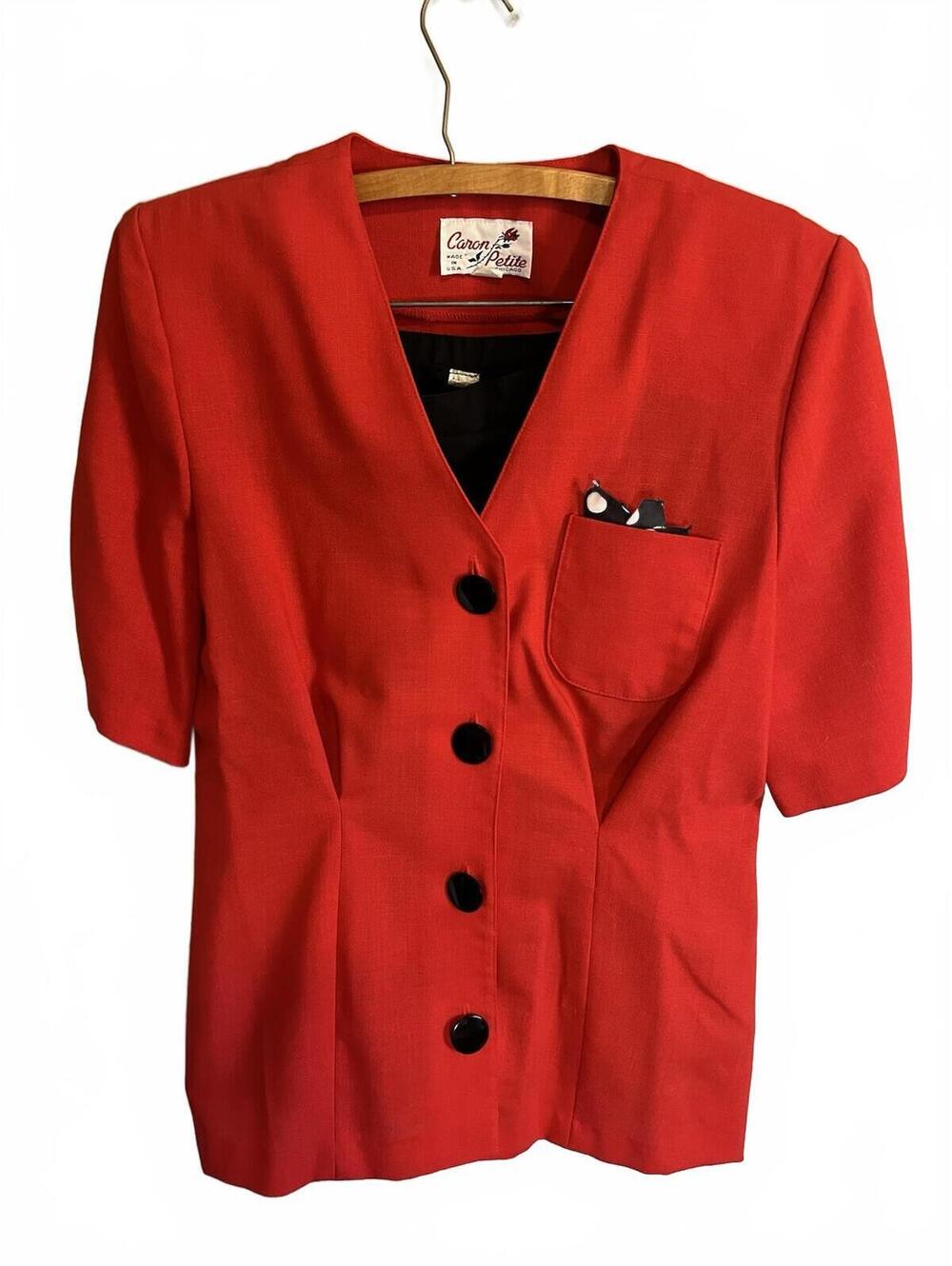 Vtg 80s Womens Red Button Front Culotte Suit Set Size 10 (27”) Working Girl